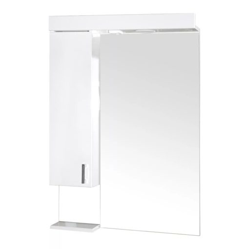 KARINA 55 cm széles balos fali fürdőszobai tükrösszekrény integrált LED világítással, MDF polcokkal